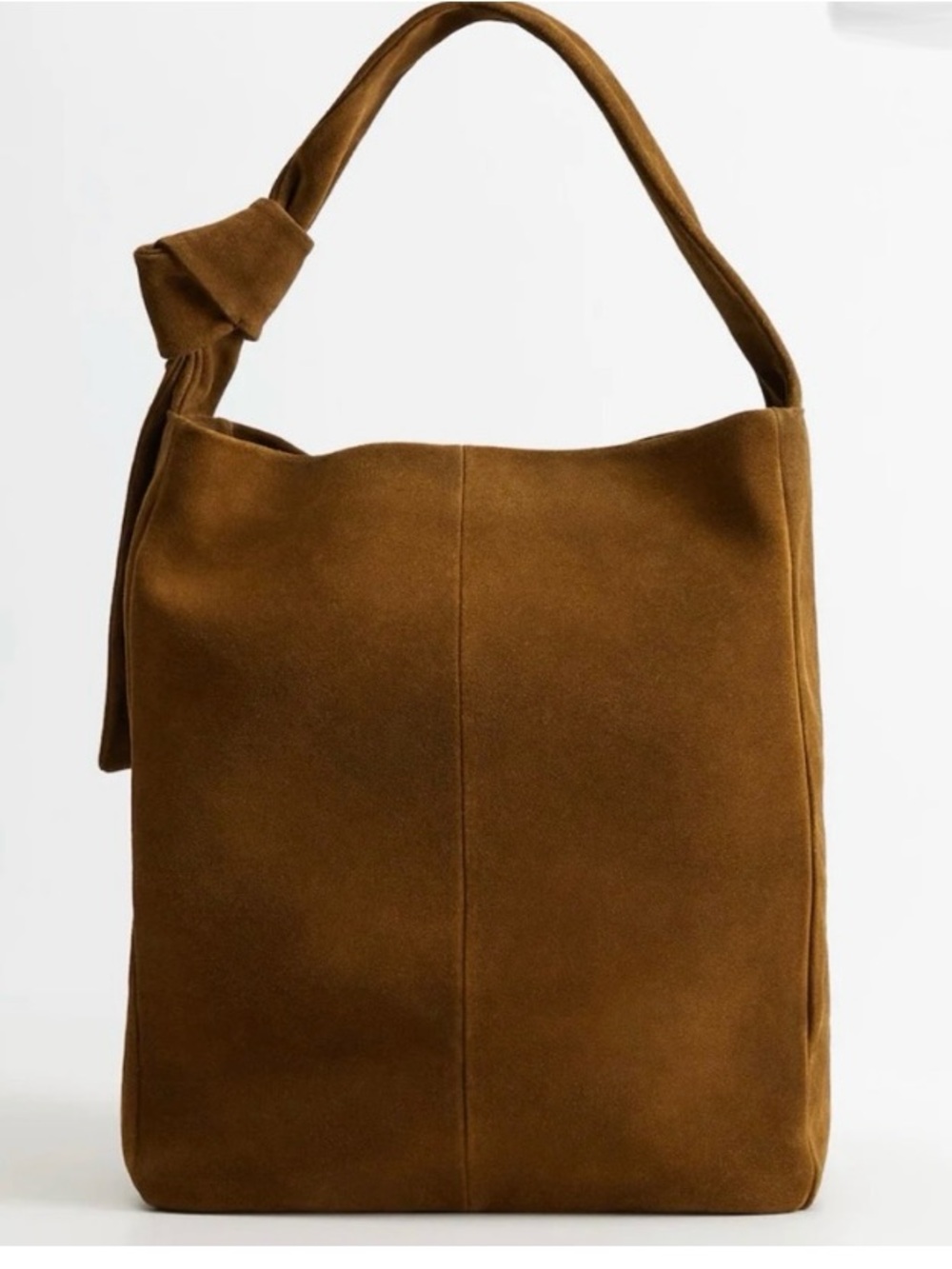 Mango Suede Knot-Handle Shoulder Bag in Brown
